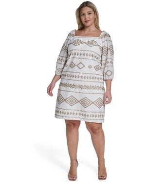 Jessica Howard Plus Size Balloon Sleeve Square Neck Shift Dress - White
