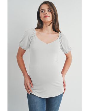 Hello Miss Maternity Short Sleeve Sweetheart Neck Puff Top - Gray