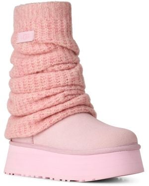 UGG Classic Mini Dipper Removable Knit Leg Warmer Suede Boots - Pink