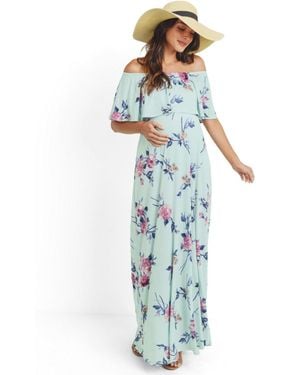 Hello Miss Off-shoulder Ruffled Maxi Dress - Blue