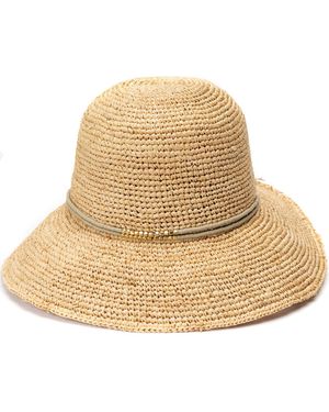 BCBGMAXAZRIA Raffia Face Saver Bead Trim Sun Hat - Natural
