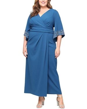 Alex Evenings Plus Size Long 3/4-sleeve Stretch Crepe Column A-line Dress - Blue