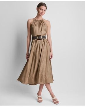 DKNY Sleeveless Halter Midi Dress - Natural