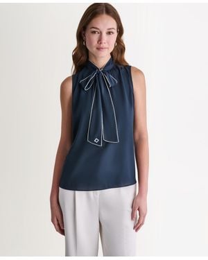 BCBGMAXAZRIA Sleeveless Tie-neck Top - Blue