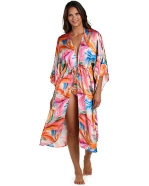 La Blanca Feathered Impressions Front Tie Cover-up Kimono Swim Dress