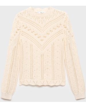 Mango Openwork Details Knitted Sweater - Natural