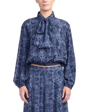 10 Crosby Derek Lam Emily Tie-neck Long-sleeve Relaxed-fit Blouse - Blue