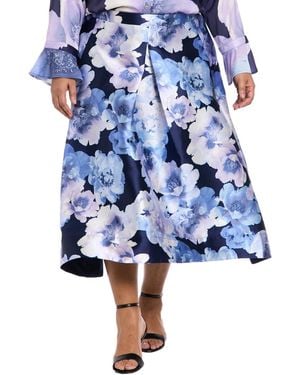 Muse Plus Size Floral-print Pleated Skirt - Blue