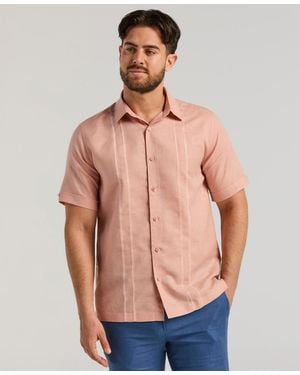 Cubavera Short Sleeve Panel Button-front Linen Camp Shirt - Multicolor
