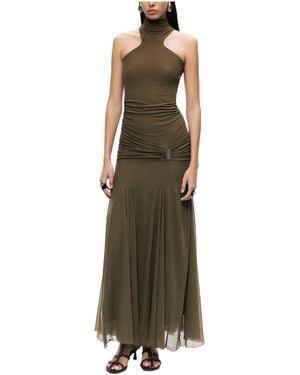 Nocturne Halter Neck Draped Maxi Dress - Green