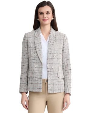 Jones New York Faux Double Breasted Tweed Jacket - Gray