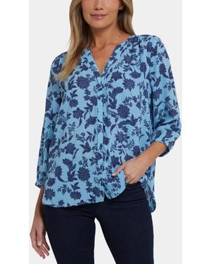 NYDJ Pintuck Split Neck Top - Blue
