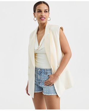 BarIII Double-breasted Sleeveless Blazer - White