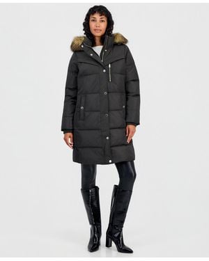Michael Kors Hooded Puffer Faux-fur-trim Coat - Black
