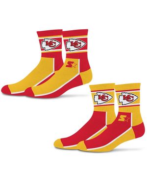 Starter And 2-pack Red/gold Kansas City Chiefs Double Color Block Mid-crew Socks - Orange