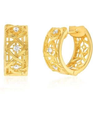 SUZY LEVIAN NEW YORK Suzy Levian Sterling Silver & Cubic Zirconia Cutout huggie Hoop Earrings - Metallic