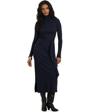 Ralph Lauren Tie-front Turtle Neck Dress - Blue