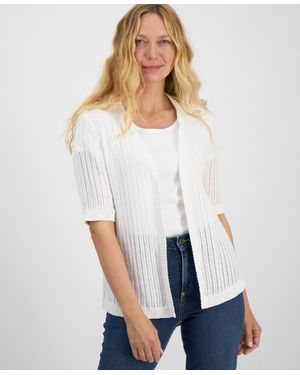 Style & Co. Cotton Open-front Elbow-sleeve Cardigan - White