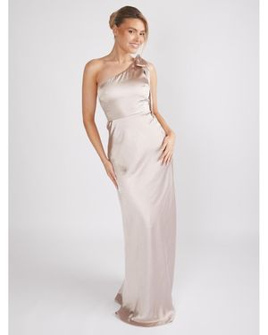 Six Stories Bridesmaid Asymmetric Satin Maxi Dress in Black | Lyst
