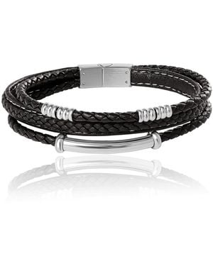 Lucky Brand Stainless Steel Triple Row Black Cord Bracelet