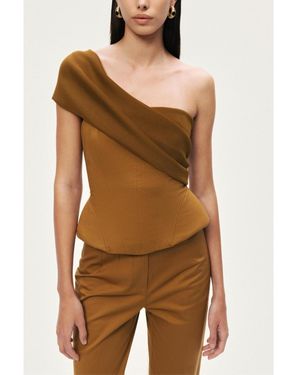 Nocturne One-shoulder Draped Gabardine Bustier - Brown