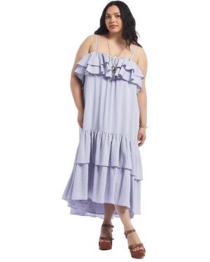 June + Vie June And Vie High-low Ruffled Hem Maxi Dress - Blue