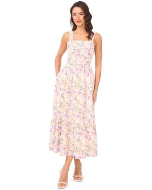 Cece Smocked Back Sleeveless Square Neck Midi Dress - Pink
