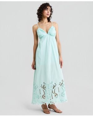 And Now This Cotton Cutout Embroidered Maxi Dress - Blue
