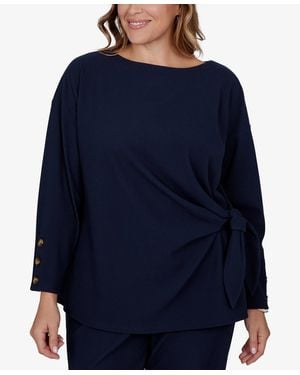 Ruby Rd. Plus Size Boat-neck Long-sleeve Side-tie Top - Blue