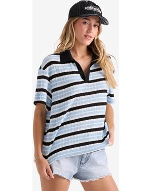Volcom Striped Short-sleeve Swim Cover-up Polo Shirt - White