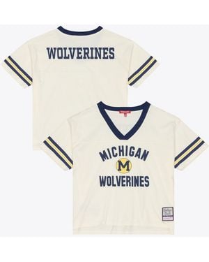 Mitchell & Ness Michigan Wolverines Retro Roots Crop V-neck T-shirt - White