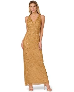 Adrianna Papell Sleeveless Beaded Column Dress - Metallic