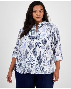 Charter Club Petite Bhavana Multi Floral Print Linen Shirt