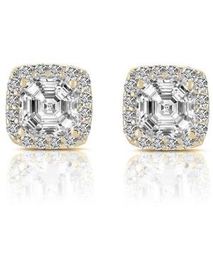 Genevive Jewelry Cubic Zirconia Sterling Silver Rhodium Plated Green Square Shape Assher Cut Earrings - White