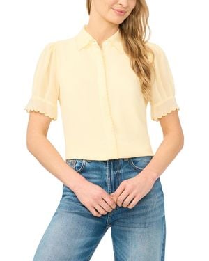 Cece Scalloped Puff-sleeve Button-front Top - White