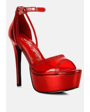 LONDON RAG Cinderella Rhinestones Embellished Stiletto Platform Sandals - Red