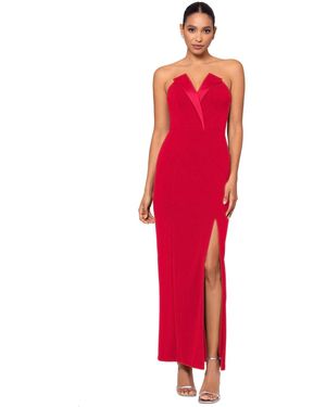 Betsy & Adam Strapless Tuxedo Gown - Red