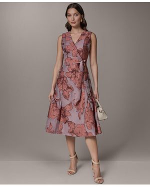 Donna Karan Dot Print Tie Neck A Line Dress in Brown | Lyst