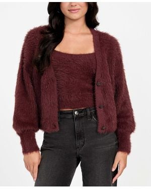 Guess Keyla Rhinestone-button Cardigan Sweater - Red