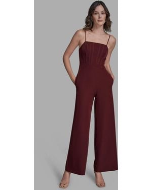 BCBGMAXAZRIA Square Neck Wide Leg Jumpsuit - Red