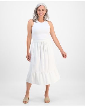 Style & Co. Petite Cotton Gauze Tiered Pull-on Midi Skirt - White