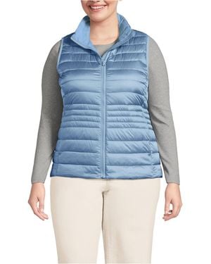 Lands' End Plus Size Wanderweight Packable Down Vest - Blue