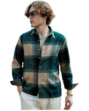 Campus Sutra Emerald And Buff Beige Vignette-checkered Oversized Shirt - Green