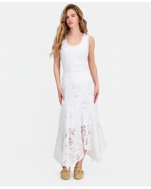 And Now This Petite Asymmetric Floral Cutwork Pull-on Skirt - White