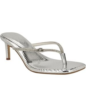 Guess Mayan Rhinestone Thong Kitten Heel Sandals - White