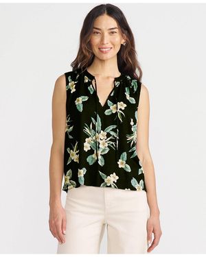 Lands' End Linen Blend Notch Neck Swing Tank Top - Black