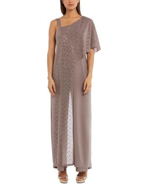 R & M Richards One-shoulder Metallic Jumpsuit - Brown