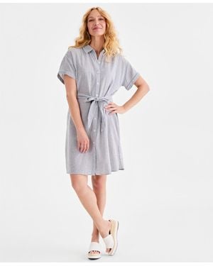 Style & Co. Striped Short-sleeve Shirt-dress - Blue
