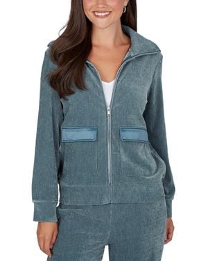 Ruby Rd. Long-sleeve Collared Velveteen Jacket - Blue