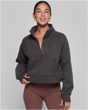 Rebody Active Effortless Fleece Crop Half Zip Pullover - Gray
